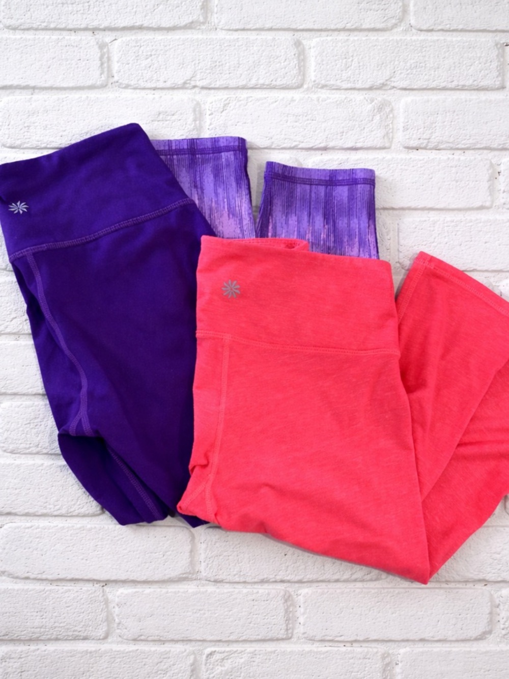 Lot of 2 Purple and Coral athleta cropped leggings